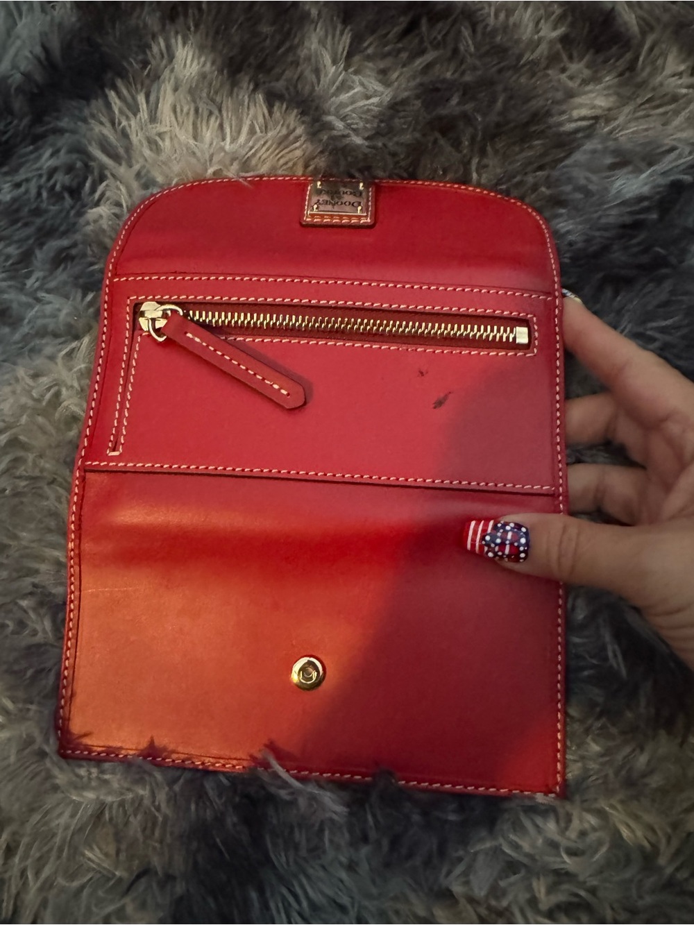 Dooney & Bourke Red Leather Flap Wallet with Logo Plate - Picture 3 of 4